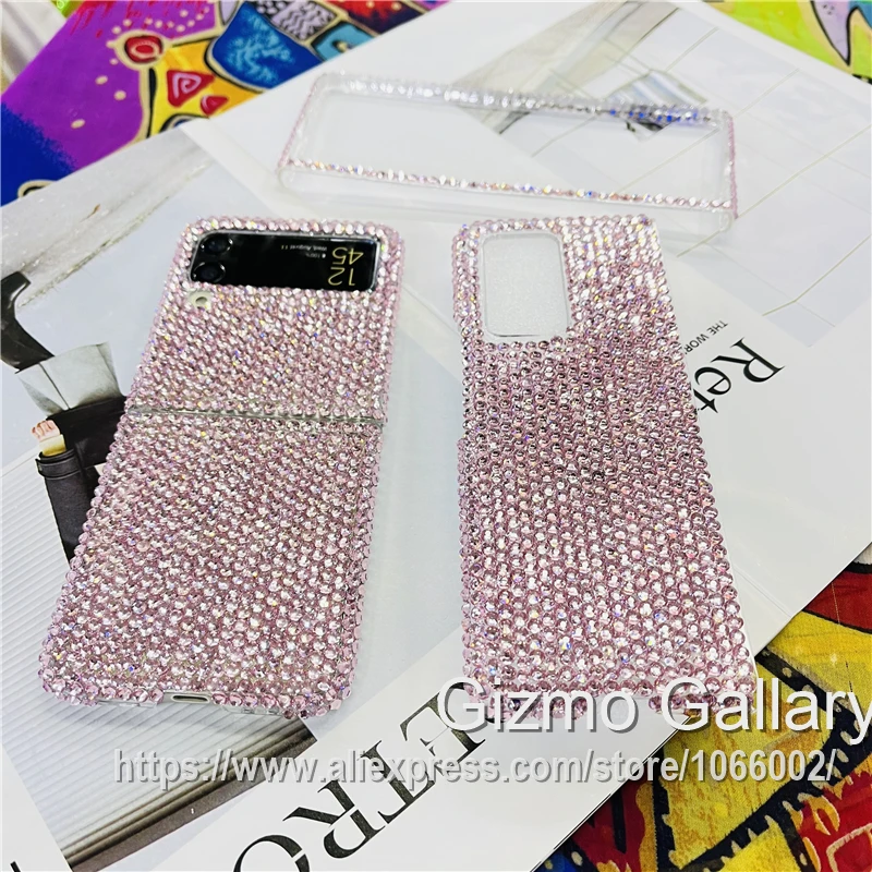 Роскошные розовые блестящие чехлы с кристаллами для Samsung Galaxy Z Flip 3 Flip3 Flip4 Fold 4 3/2 -
