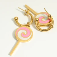stainless steel drip pink earrings round lollipop shape womens earrings