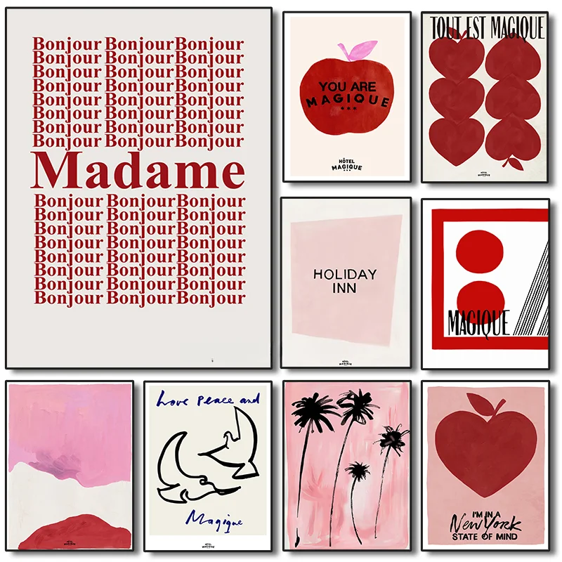 

Современное Скандинавское ретро искусство Красная любовь яблоко простая французская абстрактная картина для любви Искусство украшение для домашней комнаты