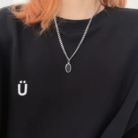 fashion simple s925 silver black oval card pendant necklace women retro hip hop clavicle chain festival gift jewelry accessories