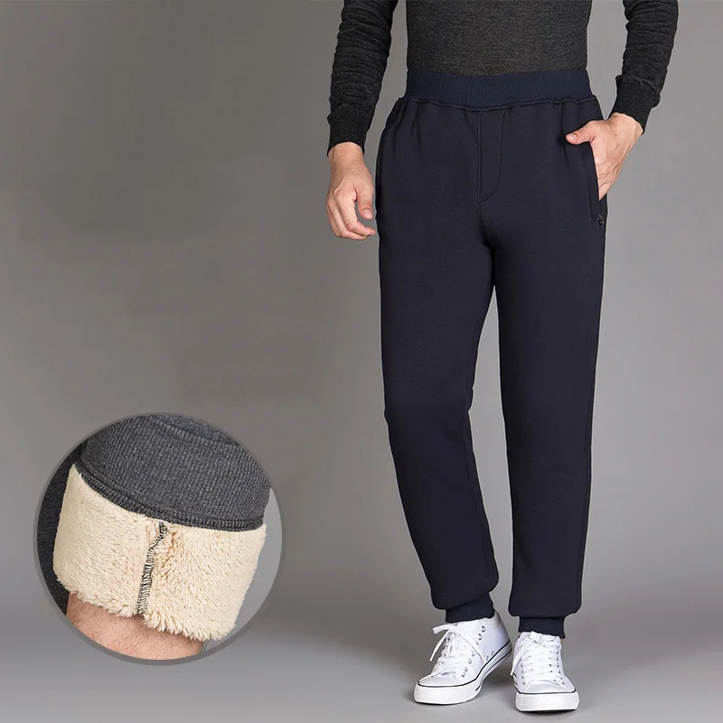 

2022 Autumn Winter Men Pants Thick Warm Velvet Black Pencil Pants Vintage Elastic Waist Long Fleece Trousers Men Plus Size L-6XL