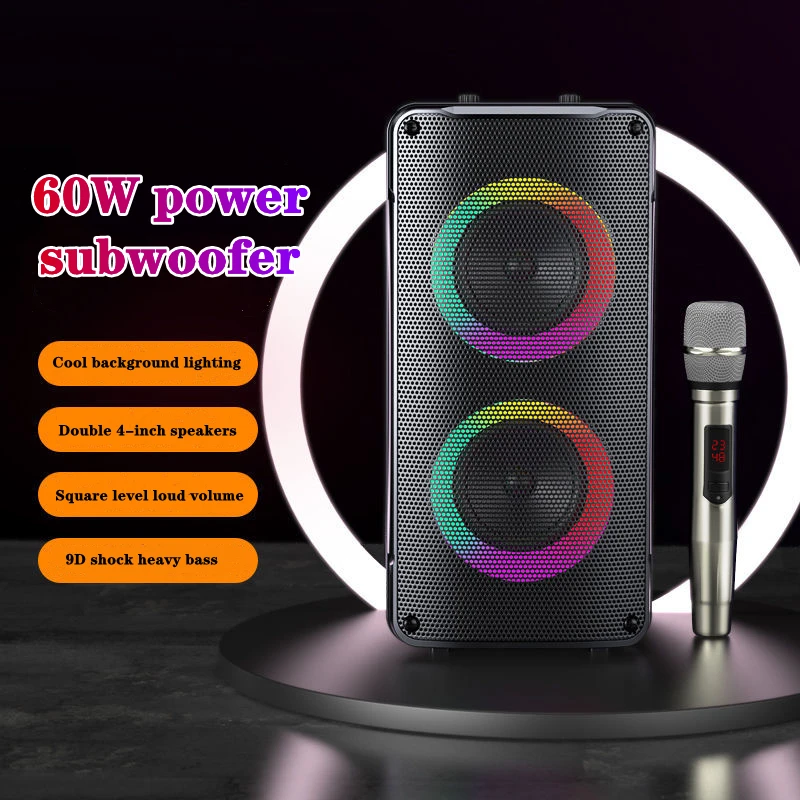2022new 60W high power dual speaker bluetooth audio portable outdoor square subwoofer 3D stereo home wireless karaoke microphone - купить по