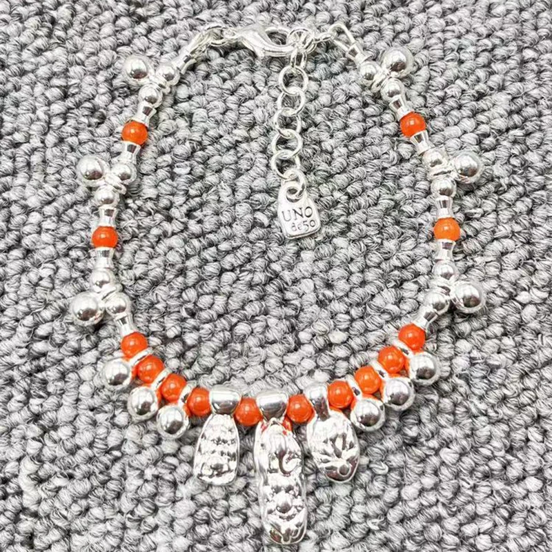 

2023 unode50 Exquisite Fashion Electroplated 925 Silver Orange Beads with Small Hanging Pieces Bracelet Romantic Holiday Gift