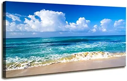 

Size Blue theme Modern Stretched and Framed Seascape 1 Panels Giclee Canvas Prints Artwork Landscape Big Framed Canvas Art for