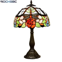 BOCHSBC Tiffany Desk Lamps Dragonflies Series Stained Glass Shade Alloy Cast Lotus Table Light Handcraft Art Decoration Lighting