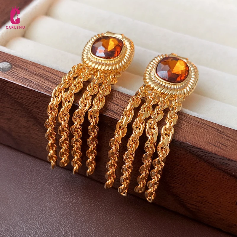 

Vintage Palace Style Rhinestone Square Long Chain Tassel Drop Earrings Fashion Light Luxury Earring for Women Jewelry