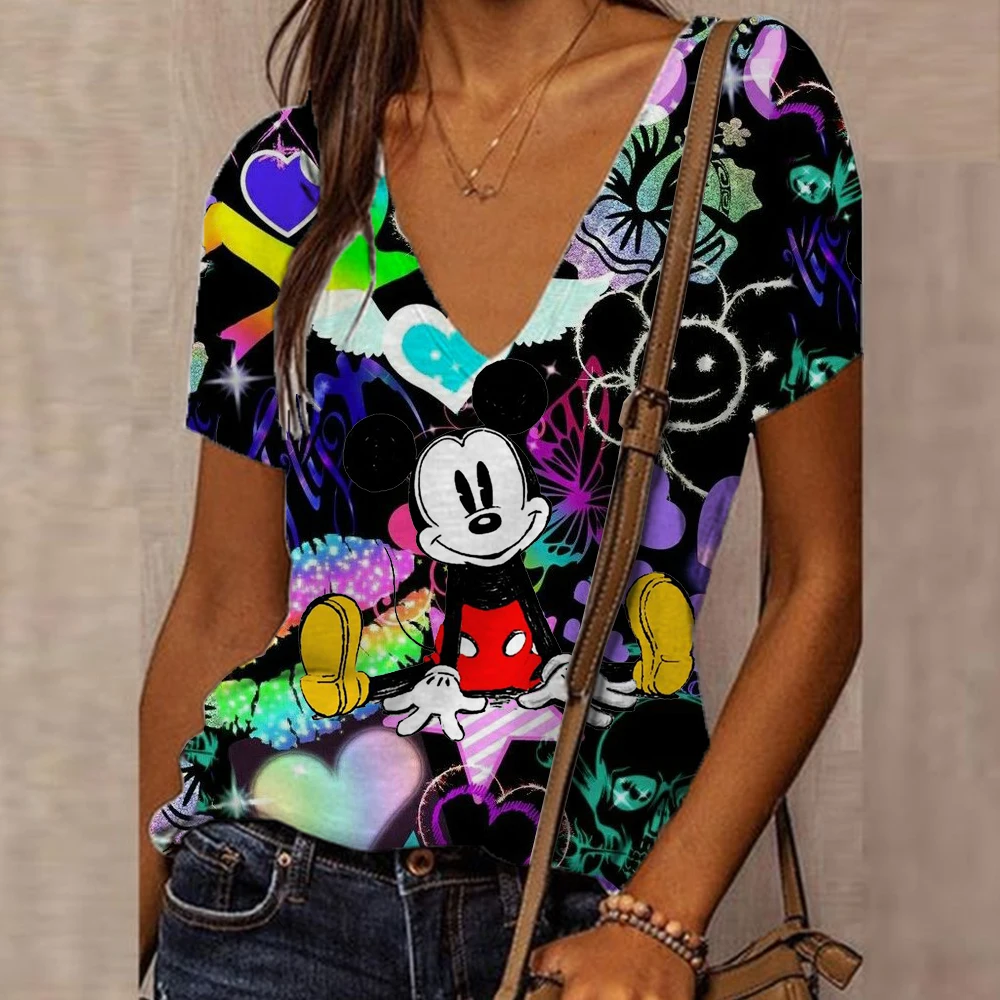 Женская футболка с коротким рукавом V-образным вырезом и 3D-принтом