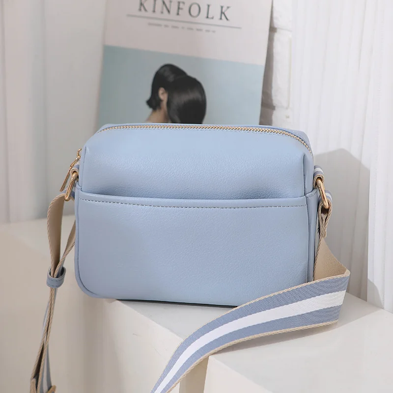 

Solid Square Women Crossbody Bags Wide Fabric Strap Crossbody Bag Ladies Fashion Handbags Zipper Leather Women Shoulder Bags