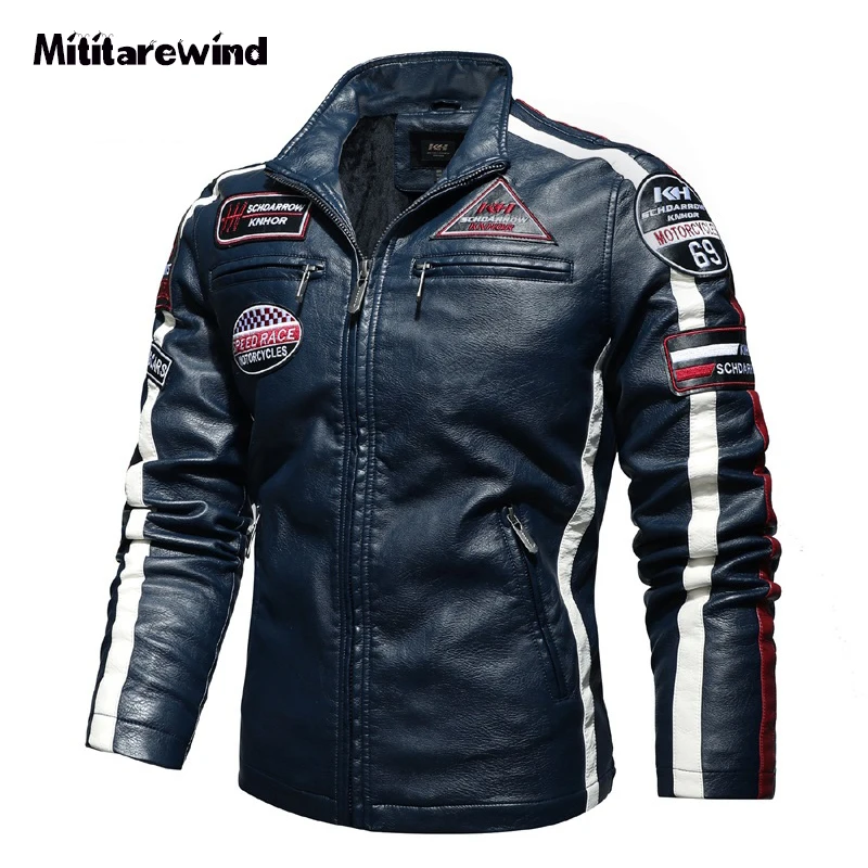 

Motorcycle Jacket Autumn Winter Fur and Leather Jacket Men Fashion Patch Design Windbreaker Faux Leather Coat For Men Streetwear