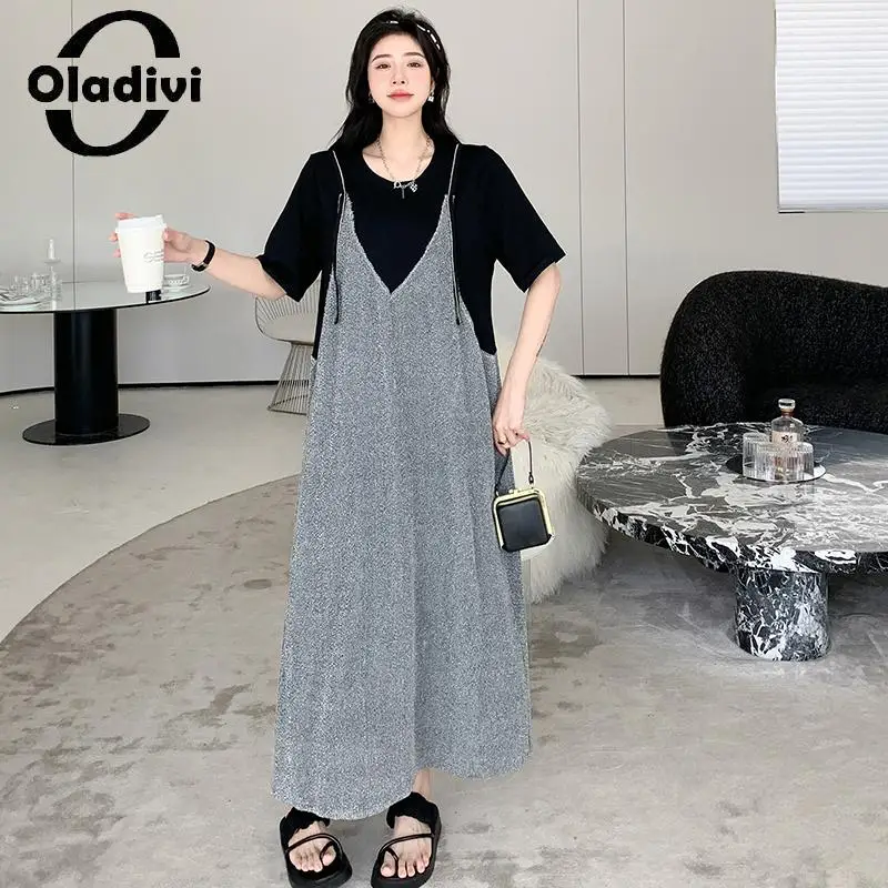 

Женское длинное платье Oladivi из искусственной кожи, повседневное свободное платье большого размера, Новинка лета 2023, Женская туника, модель 50213