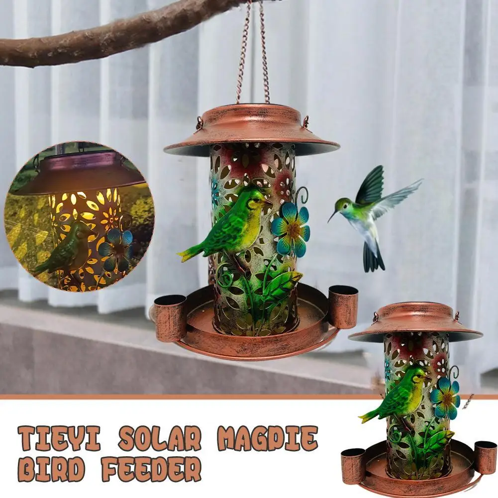 

Retro Lantern Design Solar Painted Hummingbird Feeder Iron Decoration Bird Lamp Backyards Magpie Outdoor Hanging Feeder Gar K7X4