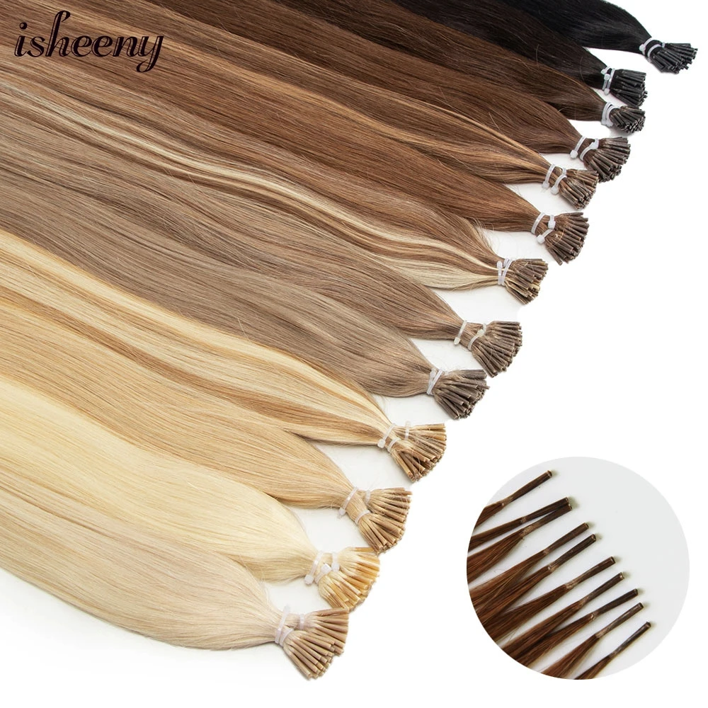 

Isheeny Human Hair I Tip Extensions 16" 20" 24" Straight Machine Made Remy PreBonded Keratin Hair 50pcs/pack 1g 100% Human Hair