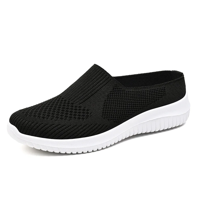 Plus size 41 half loafers women mesh knitted wedge slippers outdoor beathable women's casual open back flats