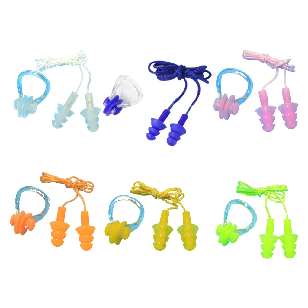 

2 Pieces Ear Stopper Nose Clips Set Women Men Swimming Snorkeling Soft Reusable Earplug Kit Underwater Sport Equipment Blue