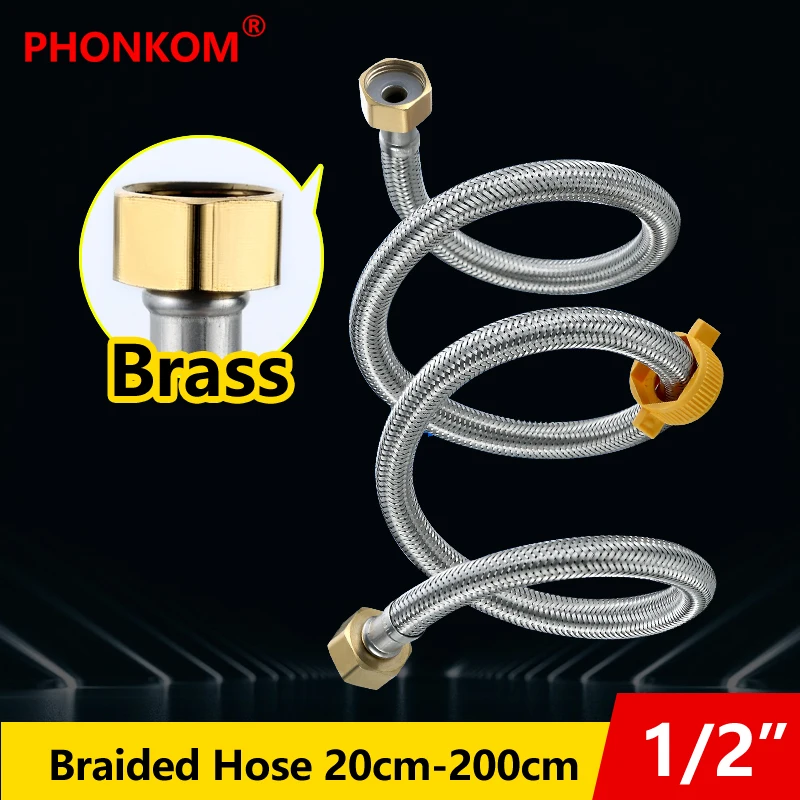 

PHONKOM Braided Hose Brass Fittings DN15 G1/2" Thread Stainless Steel Inlet Tube Metal Connection Flexible Pipe Bathroom Heater