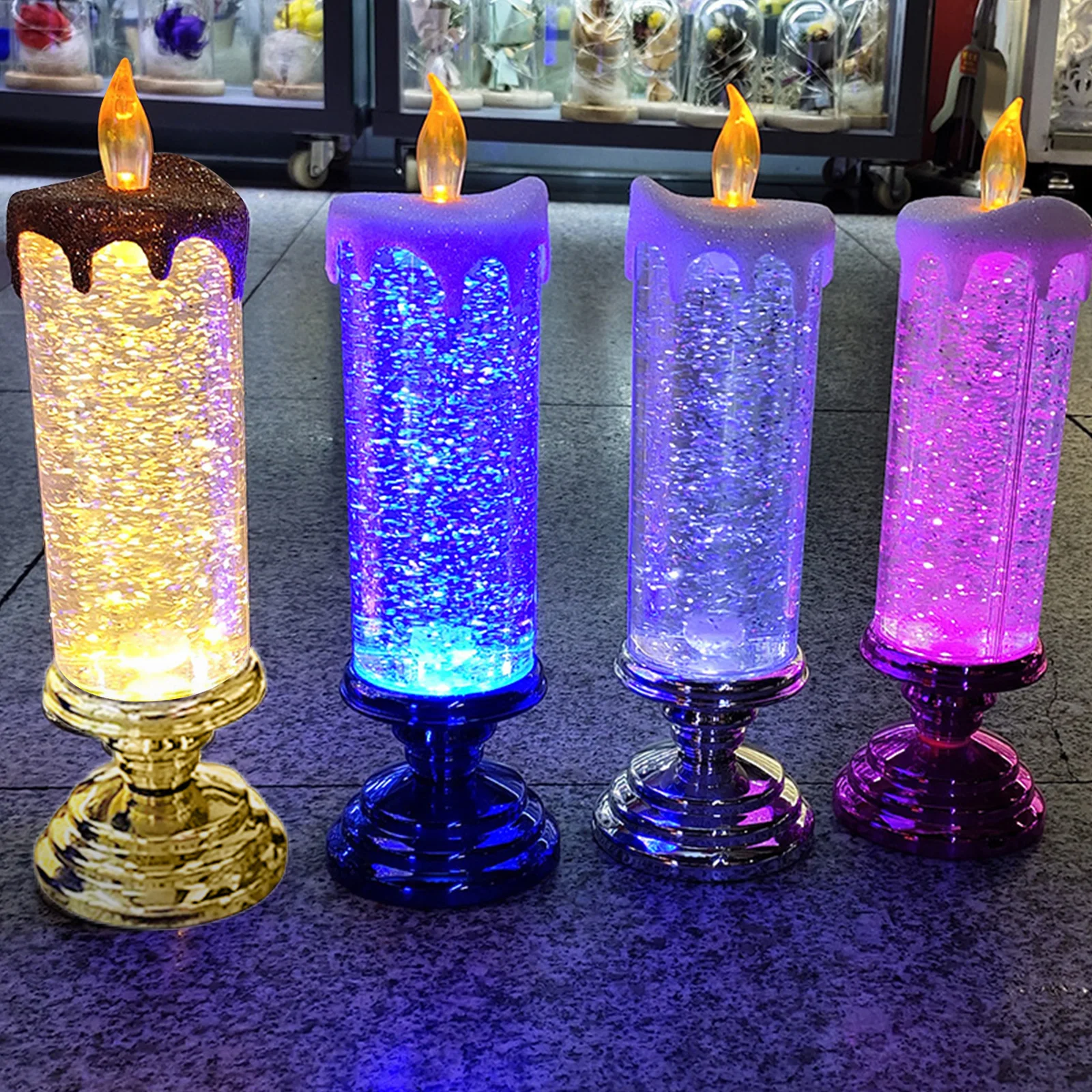 

Xmas Glitter Candles LED Crafts Candle Night Light USB Charging OR Battery Xmas Candle Lights Festive Atmosphere Decor