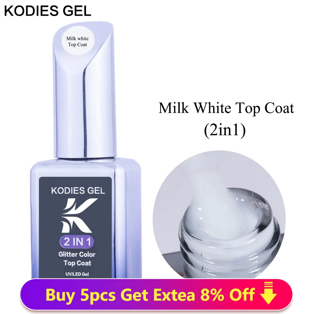 

KODIES GEL Milky White Top Coat UV Gel Nail Polish Translucent Jelly Gel Finish No Sticky Brillant Semi Permanent Vernis Topcoat