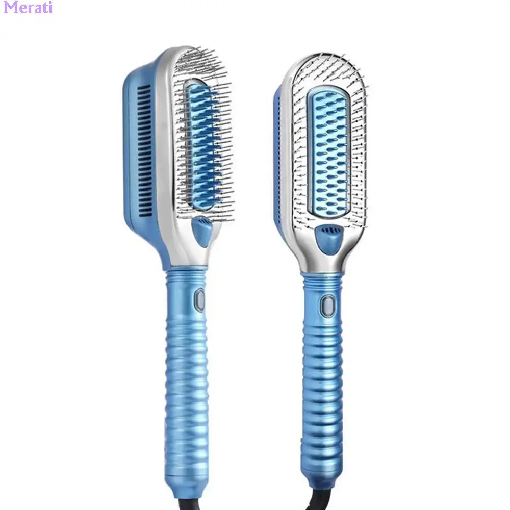 Professional Hair Straightener Brush Ice Therapy Hair Comb Heatless Negative Ion Cold Wind Straightening Comb Electric Hairbrush