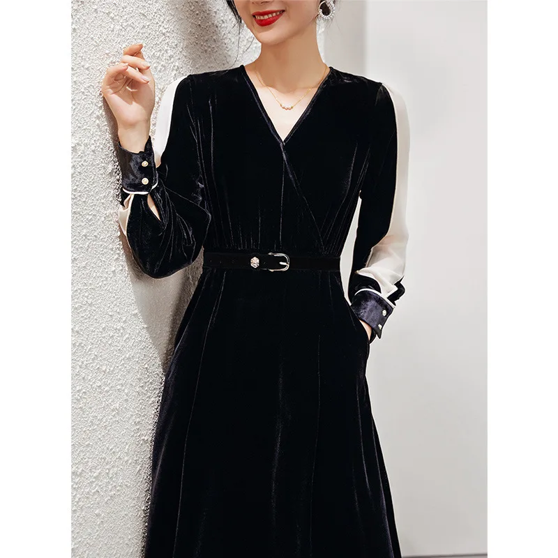 

Женская бархатная шелковая юбка с поясом, черная юбка на весну-осень 2022