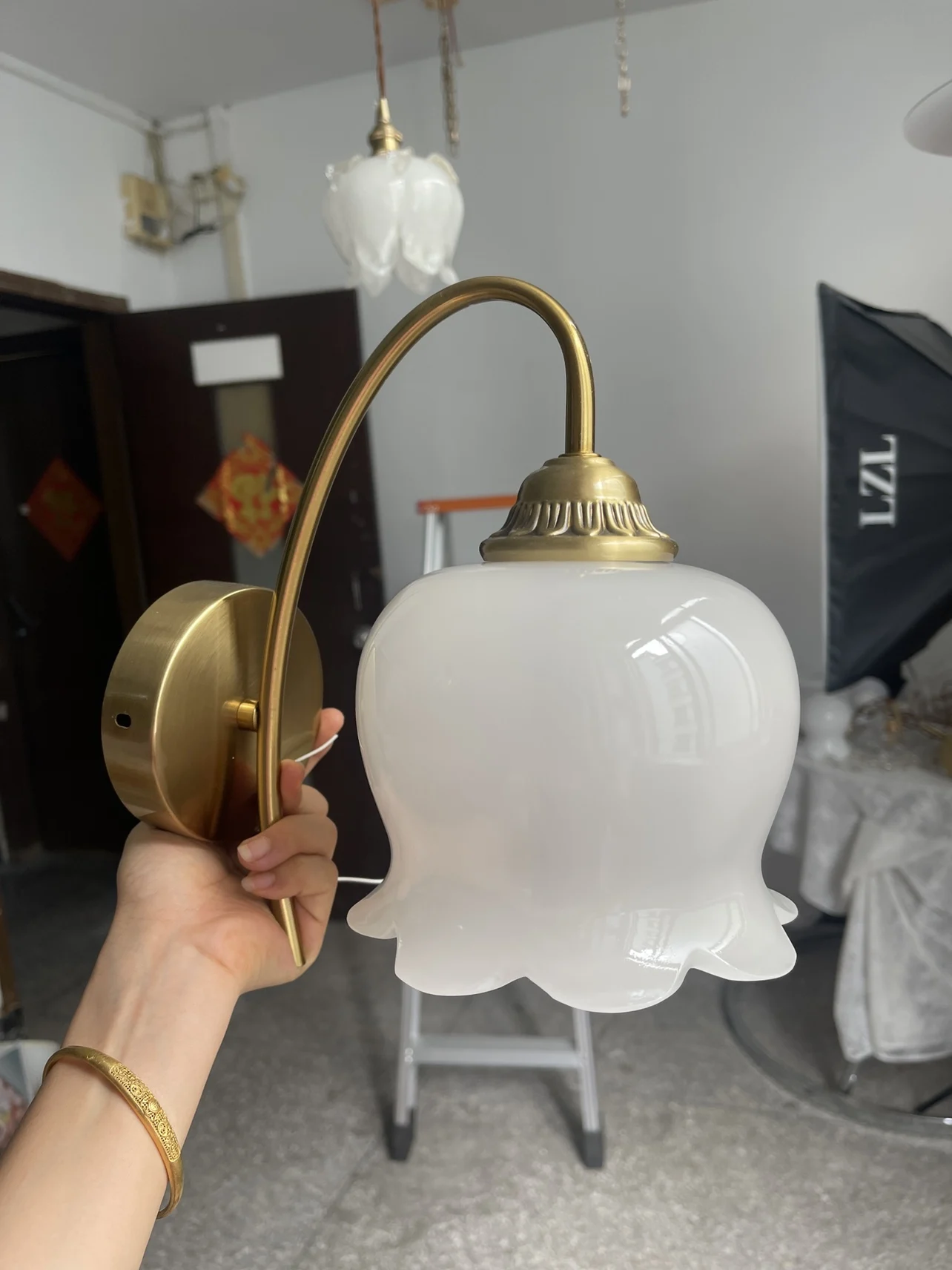 Bell Orchid Flower Cream Simple Wall Lamp Bedroom Bedside Living Room All Copper Corridor Background Decorative