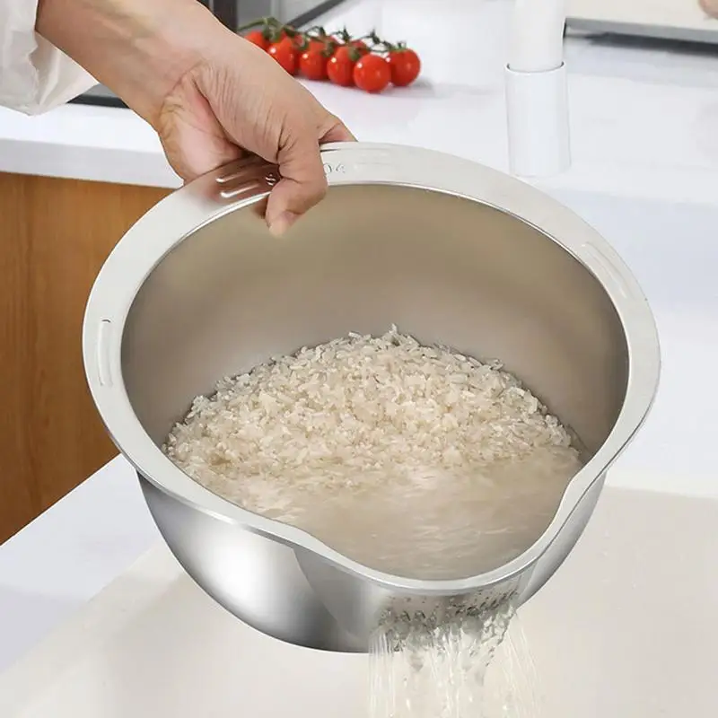 

Rice Washer Strainer Bowl 304 Stainless Steel Rice Rinsing Bowl Rice Vegetable And Fruit Basket Drain Kitchen Tools For Tablewar