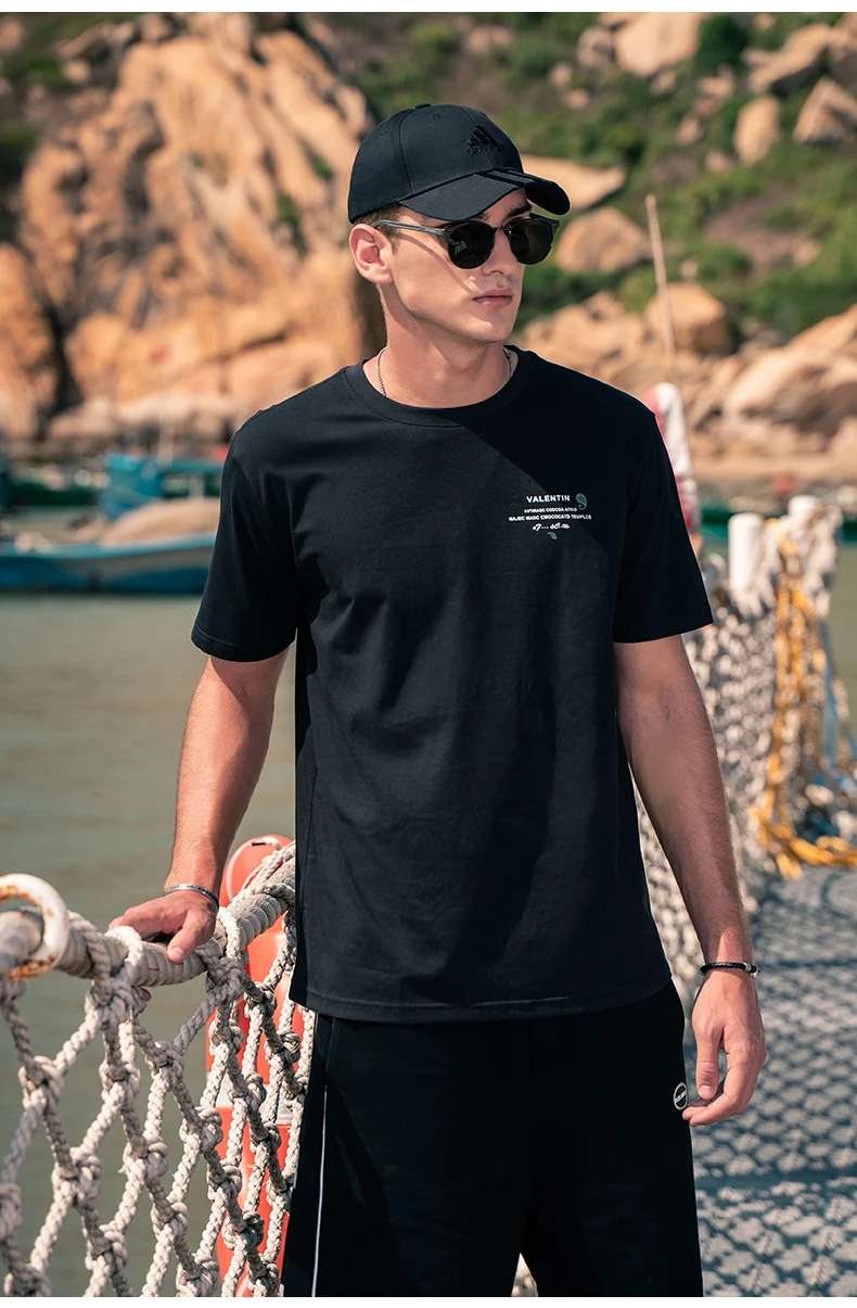 

Y1410 Men's fig print round neck loose heavyweight cotton short-sleeved T-shirt