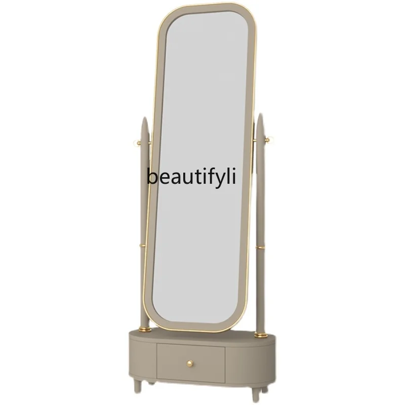 

yj Light luxury solid wood dressing mirror bedroom full body mirror vertical floor mirror fitting mirror with drawer