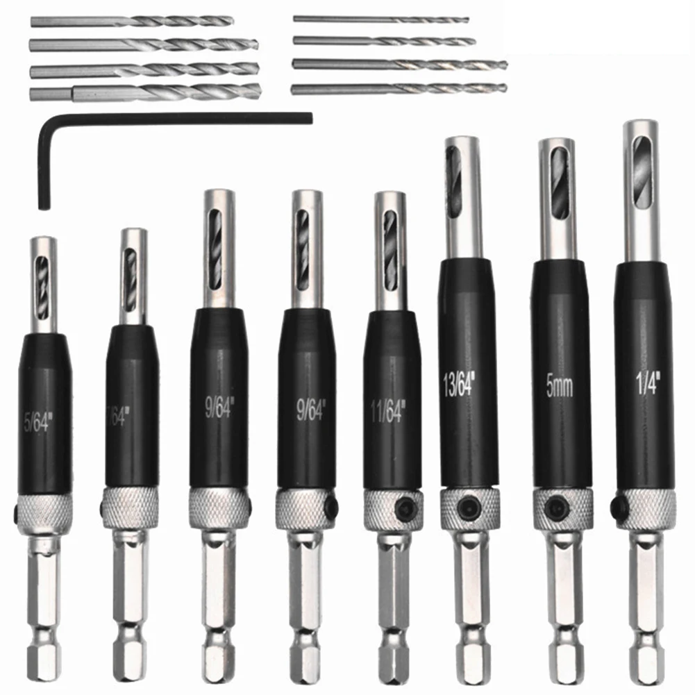 

17pcs Door Window Hinge Hole Opener Twist Drill Carpenter Hole Puncher Hexagon Handle Drill Positioning Woodworking Drilling