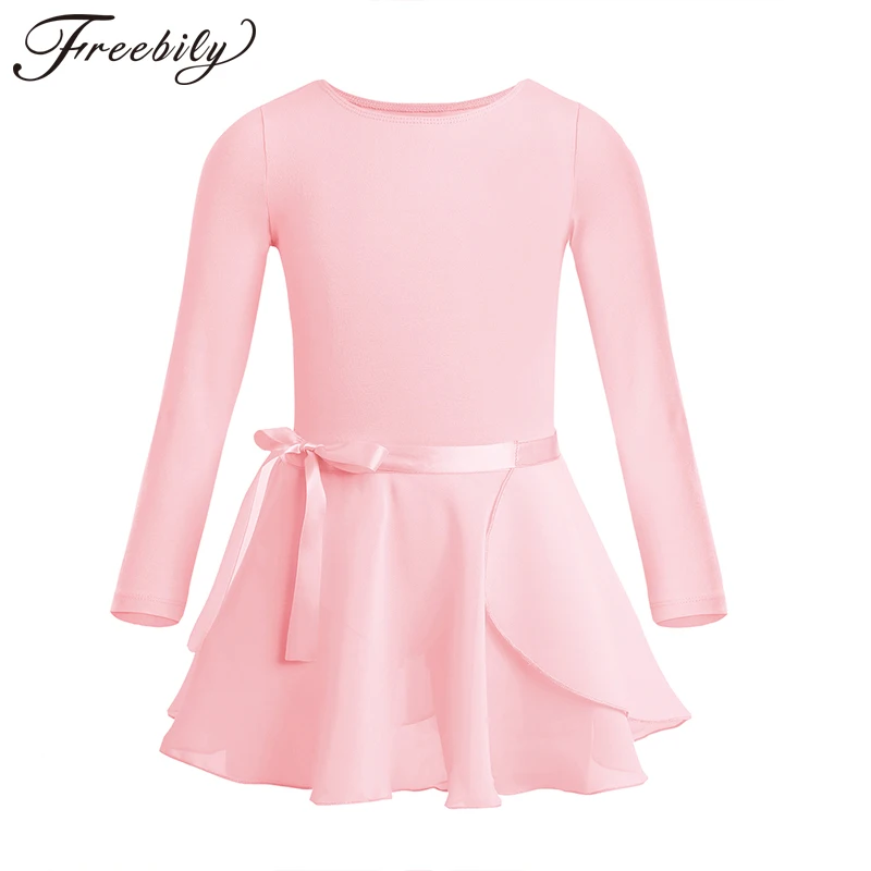 

Kids Girls Cotton Long Sleeves Ballet Dance Dress Gymnastics Leotard with Chiffon Skirt Set Child Tutu Dancewear Party Costume