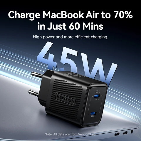 Зарядное устройство Vention 45 Вт GaN PD3.0 PPS QC3.0 Быстрая зарядка для iPhone 17 16 15 14 Дорожная зарядка для телефона Samsung S25 S24 Быстрое зарядное устройство