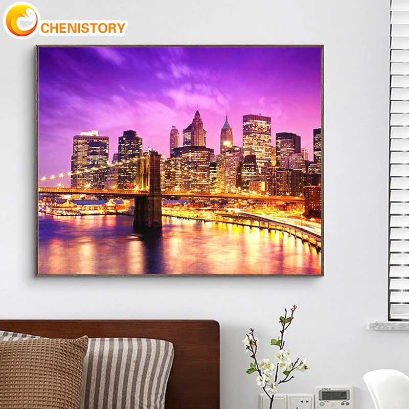 

CHENISTORY Oil Painting By Numbers Purple Sky Drawing On Canvas Pictures By Numbers Scenery Number Painting For Adults