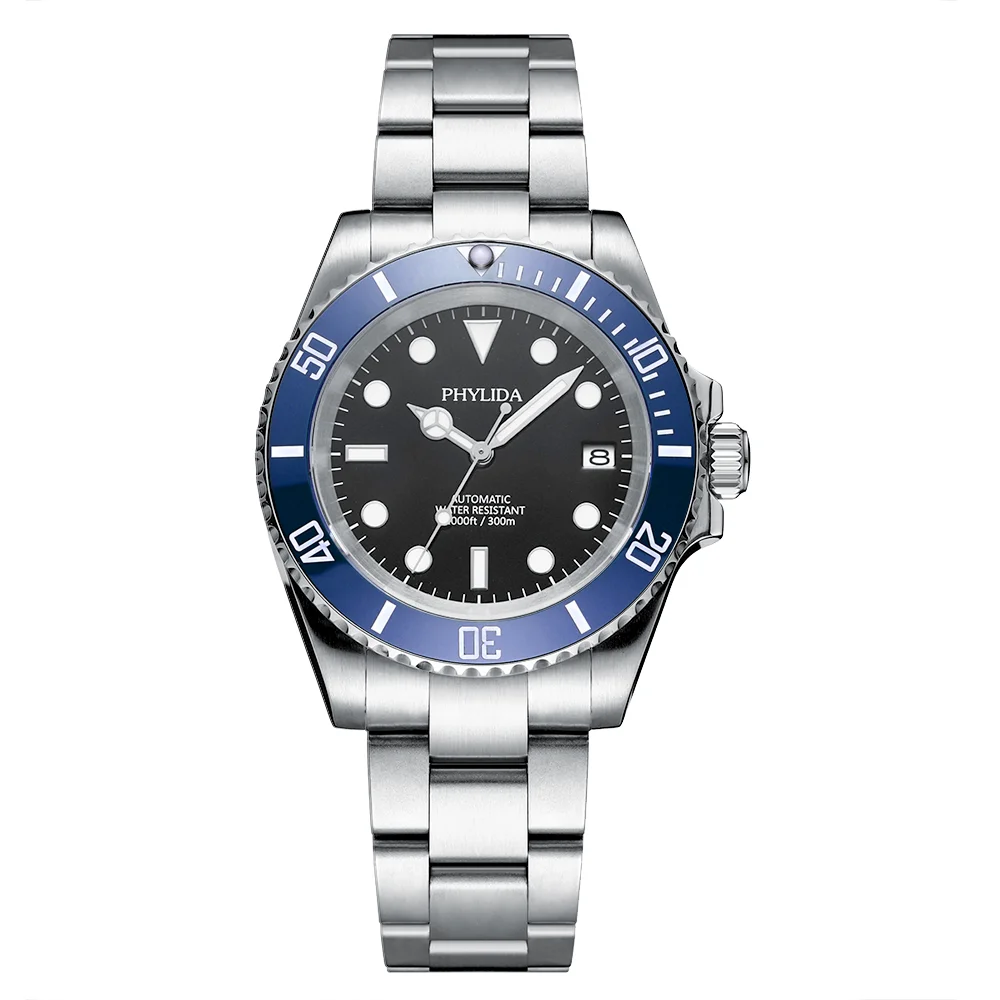 Мужские водонепроницаемые часы PHYLIDA 300 м 40 мм черный акварель автоматический
