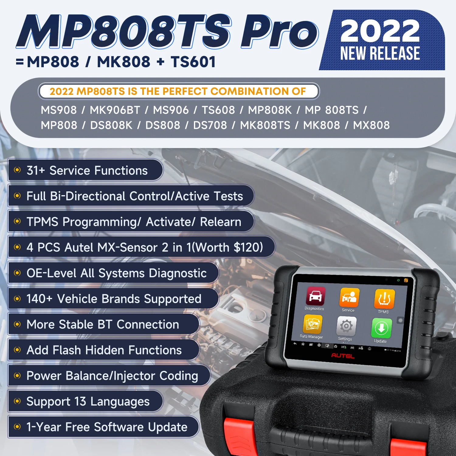 Autel MaxiPro MP808TS Pro TMPS инструмент профессиональный диагностический сканер + 4 шт MX