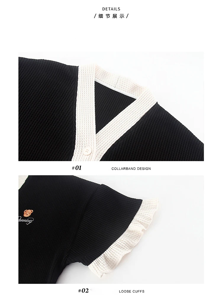 Women's Knitted Cotton Summer Couple Sleepwear Suit Casual V Neck Night Wears for Women Short Sleeve+Elastic Shorts Pajama Sets