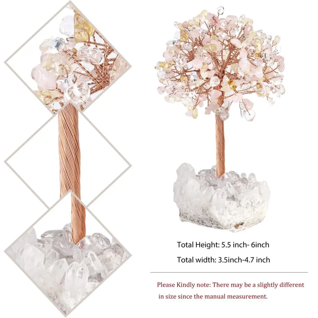 TUMBEELLUWA Natural Crystal Money Tree With Rock Quartz Cluster Base Reiki Healing Gemstone Craft For Luck And Wealth Home Decor
