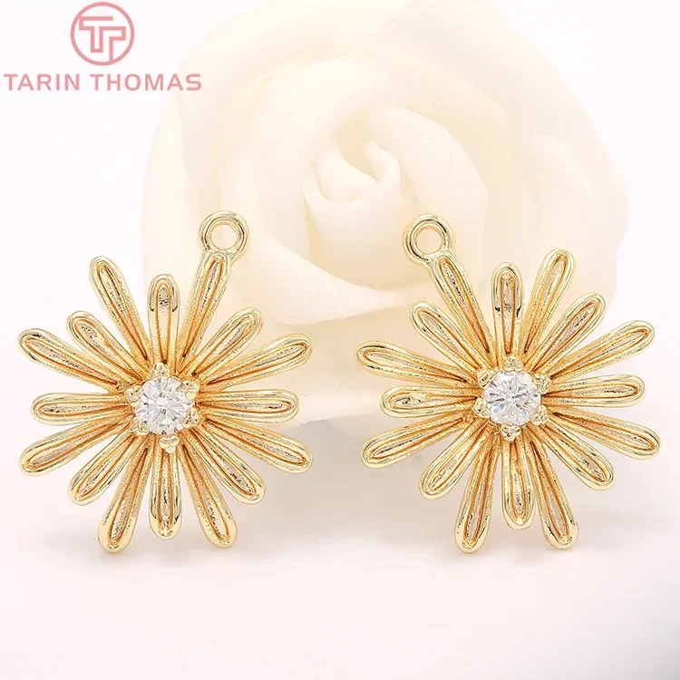 (1423) 4 шт. 16x18 мм отверстие 1 24 К золотой цвет латунь с цирконом цветы подвески