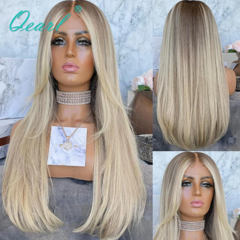 Natural Straight Lace Front Human Hair Wig for Women Full Lace Wigs Light Brown Ash Blonde HD Lace Frontal Wig Glueless Qearl