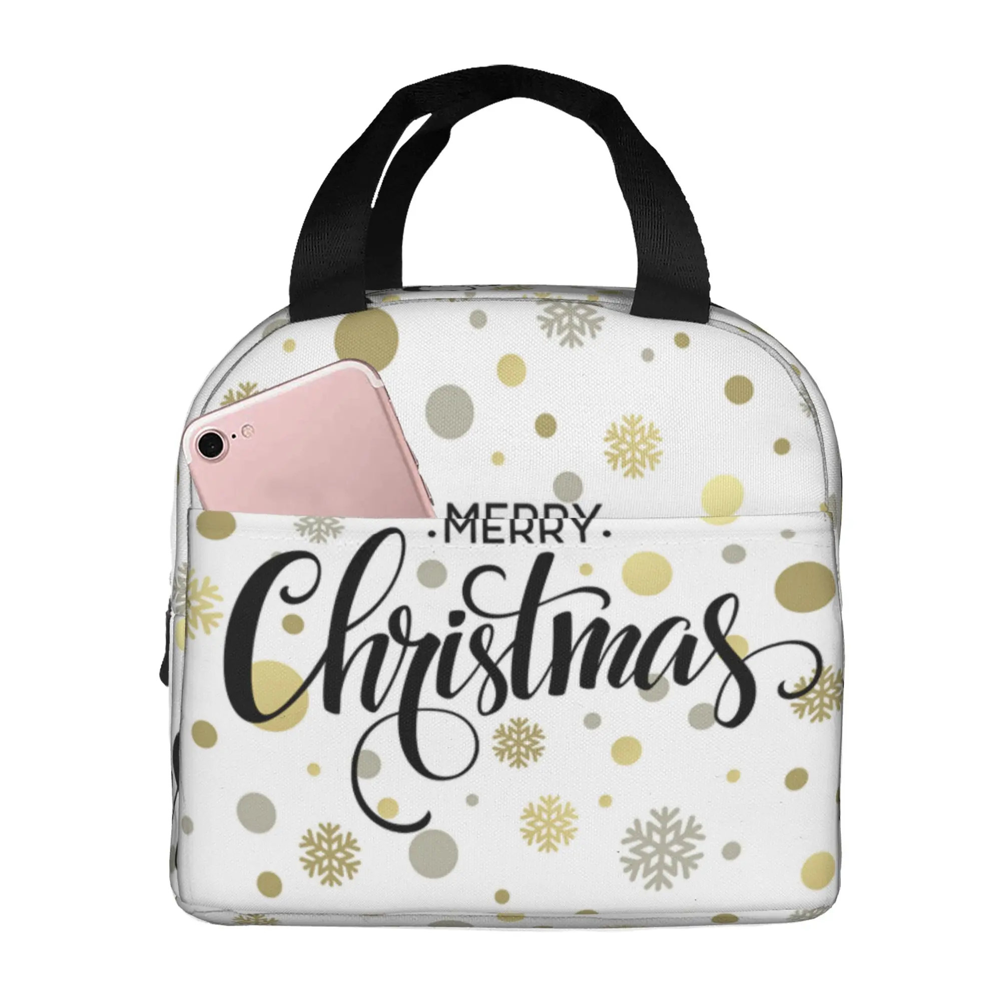 

Merry Christmas Lunch Bag Insulated Multi-functional Lunch Tote Bags Reusable Thermal Cooler Bag
