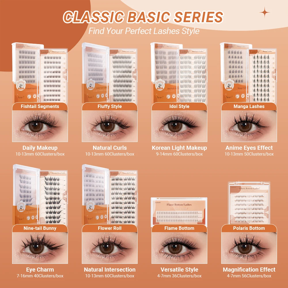 Фото Накладные ресницы Lashtalk Classic Series без клея, для самостоятельного нанесения, в стиле «рыбий хвост», для K-pop и манга образов, пушистые, самоклеящиеся №1