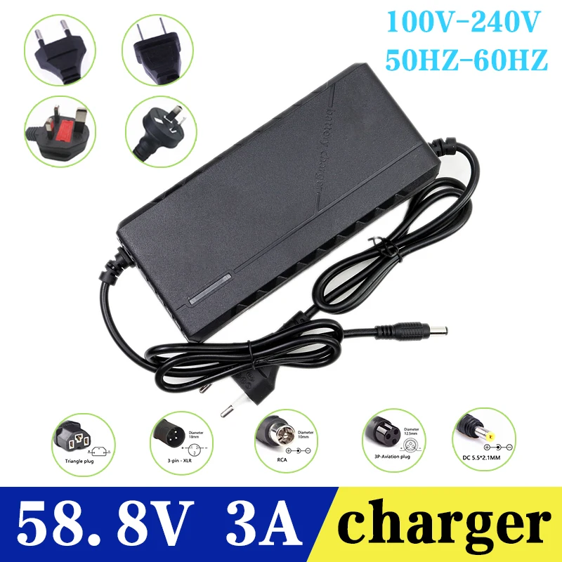 

52V 58.8V 5A 14S Lithium Li-on battery charger power supply smart AC100v-240v 48V 52V ebike electronic battery charger