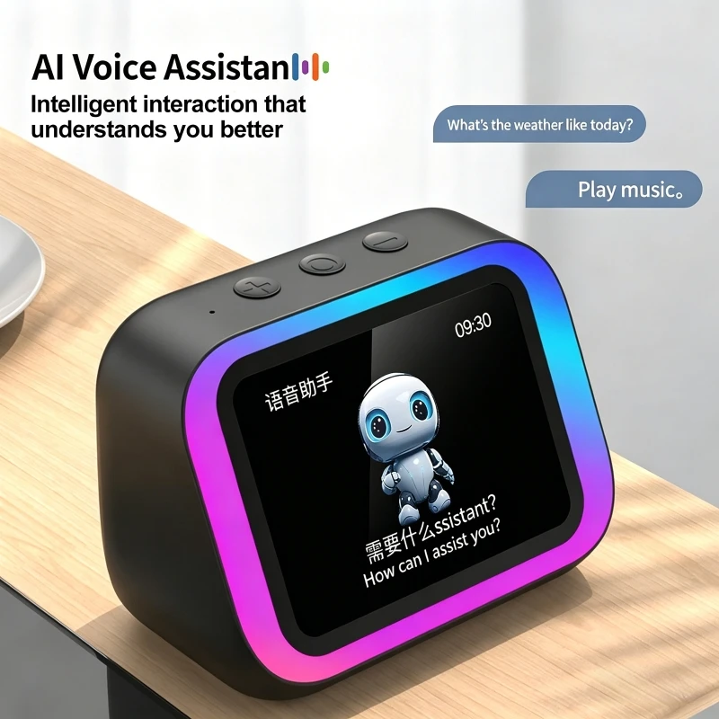 Фото Умная колонка с голосовым помощником AI, Bluetooth, RGB-подсветкой, будильником, LED-экраном и отображением погоды №3
