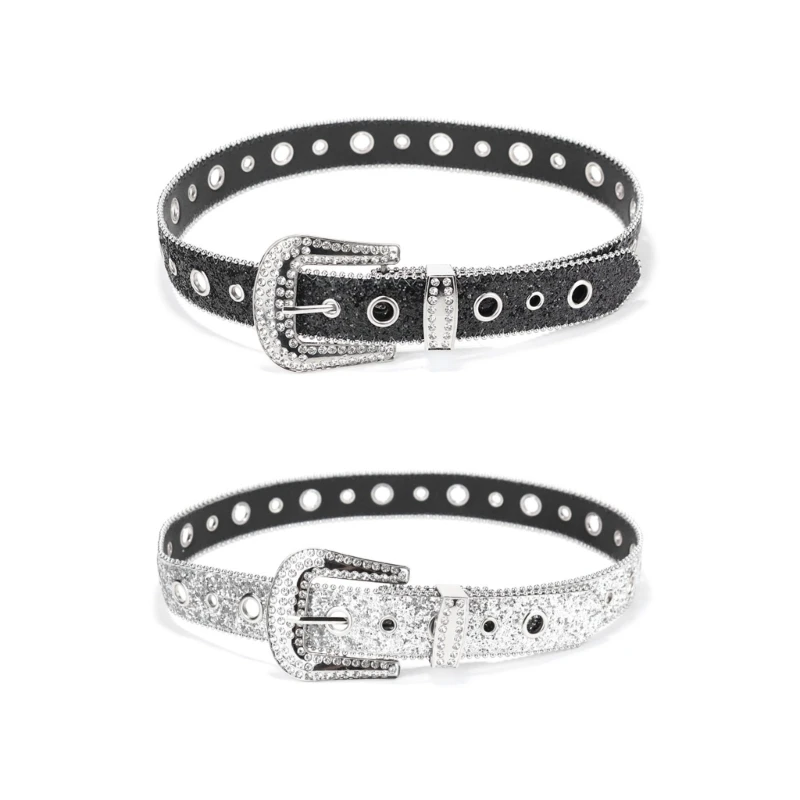 

Woman Buckle Belt for Dress Full Sequins Waist Belt Locomotive Belt