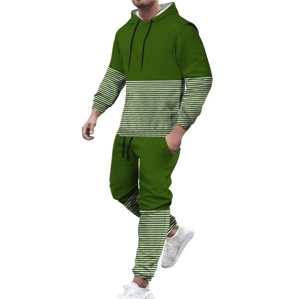 

Convenient Pockets on Hoodie Pants Set Stylish Men's Striped Tracksuit Set with Hooded Sweatshirts Jogger Pants for Autumn