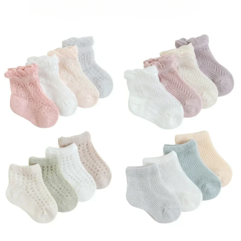

4 Pairs New Children's Socks Summer Super Thin Baby Socks Mesh Combed Cotton Boys and Girls Breathable Baby Socks