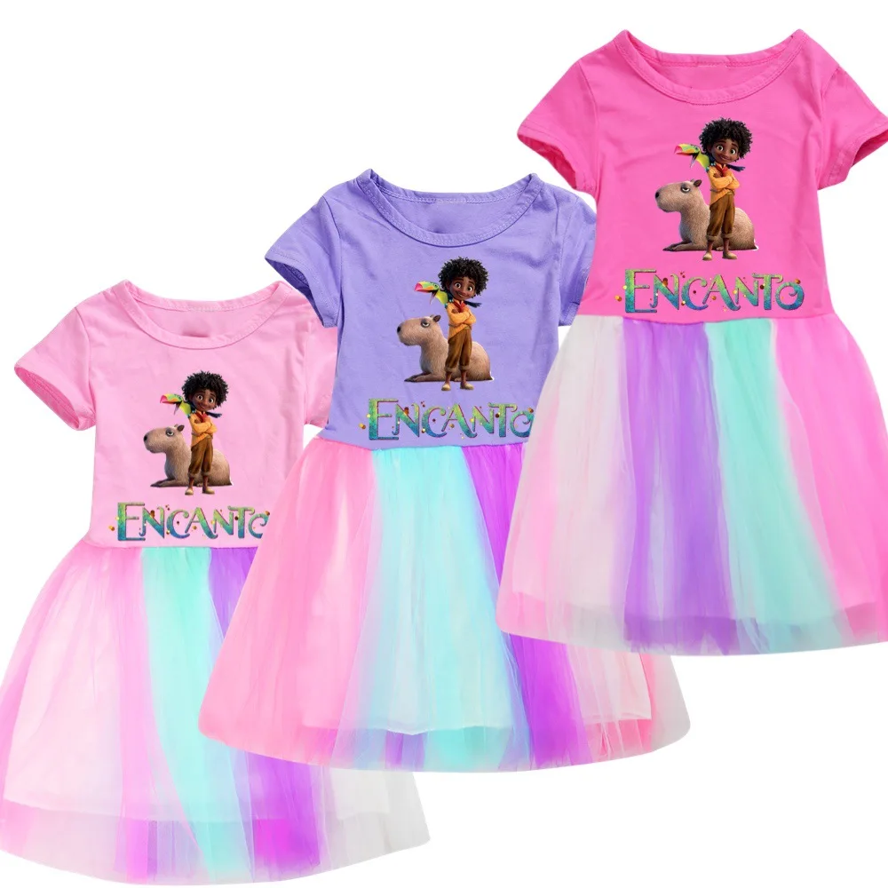 

2022 New Encanto Children Girls Casual Princess Skirt Skirt Rainbow Lace Skirt Skirt Cartoon Children Cosplay Costume