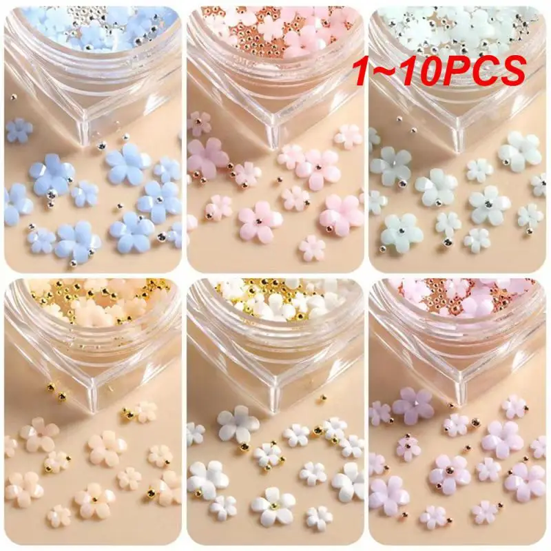 

1~10PCS Flower Five-Petal Color Nail Art Decoration Jewelry White Flower Box Resin Flower With Steel Ball Nail Drill Nail