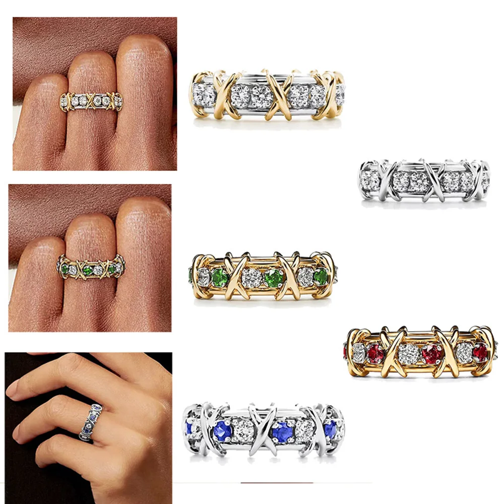 Пары колец с цирконом и разноцветными стразами классические обручальные кольца