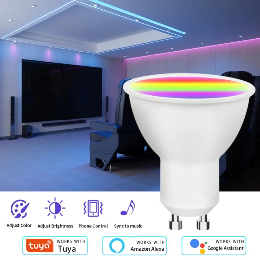 

Светодиодсветильник пы GU10 с поддержкой Wi-Fi, 7/9 Вт, RGB +, CW, 2700-6500K