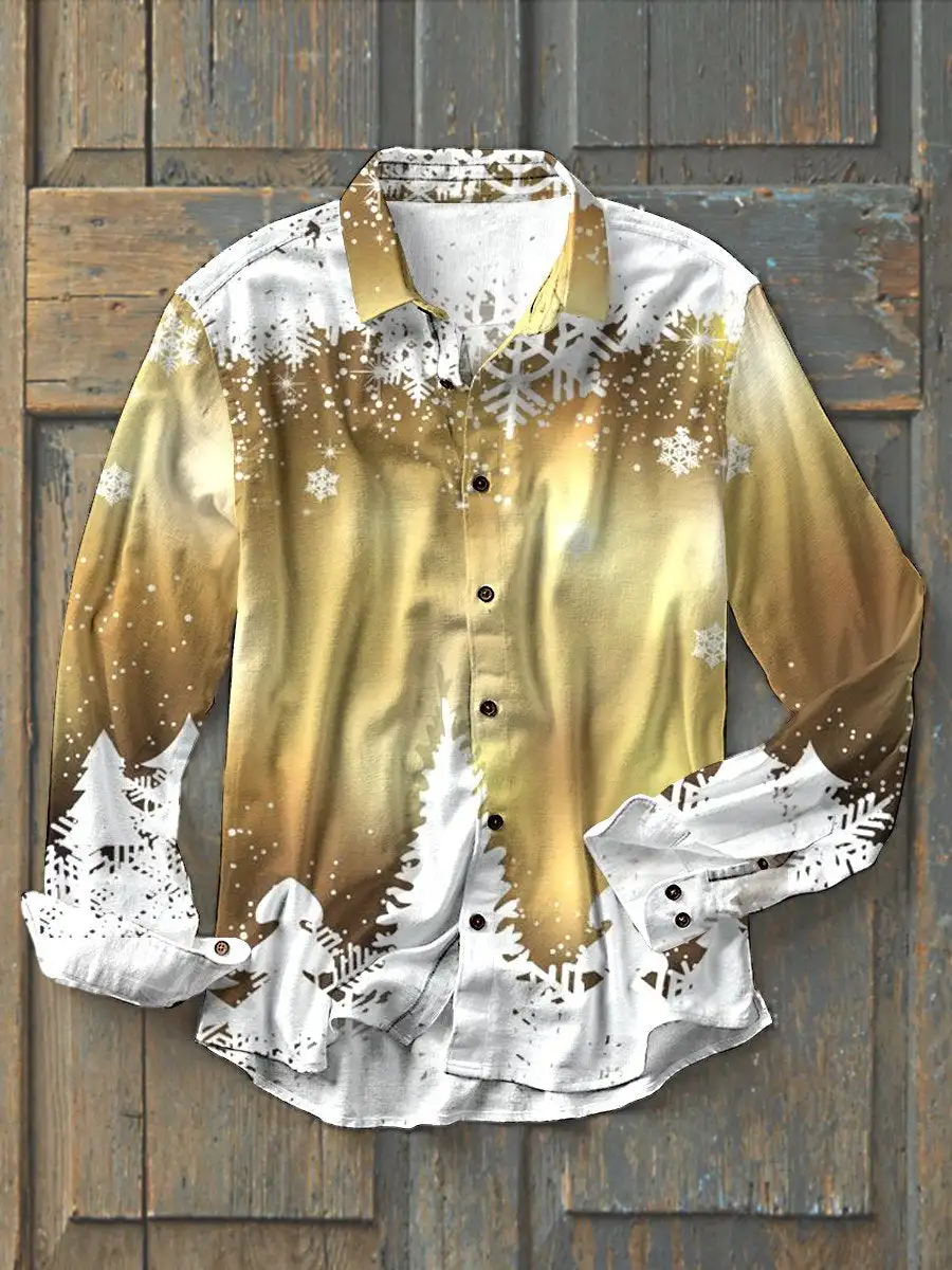 Men's Christmas Print Casual Holiday Series Plus Size Long Shirts
