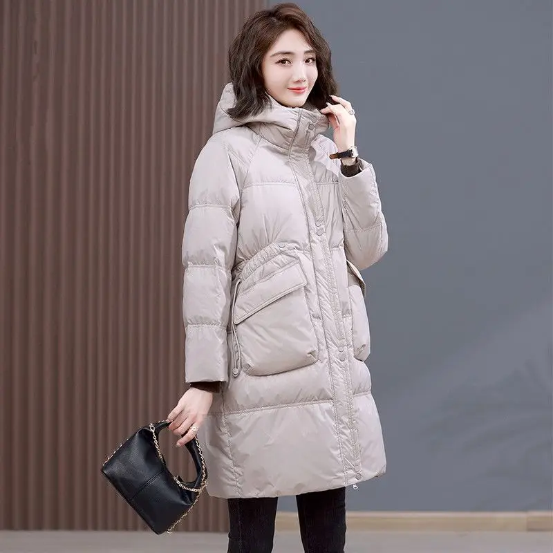 2023 Women's Winter Fashion Thick Warm Hooded Jackets Female Long Cotton-padded Coats Ladies Solid Color Loose Outerwear S352